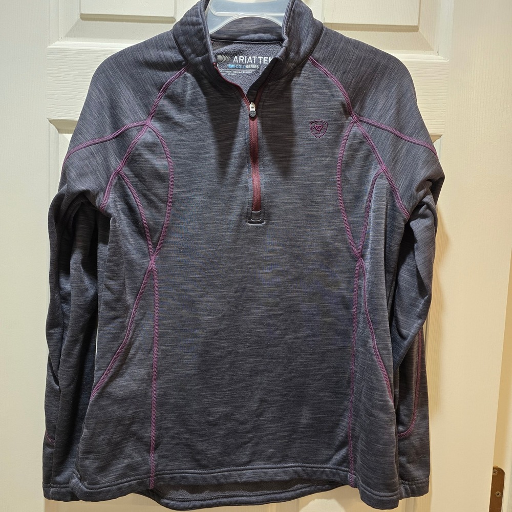 Ariat Women Heather Gray Purple AriatTEK Cold Series Quarter Zip Pullover Large